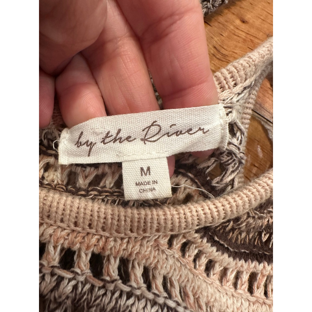 Women's by the River Brown & Beige Striped Crochet Knit Midi Dress M - Picture 10 of 12